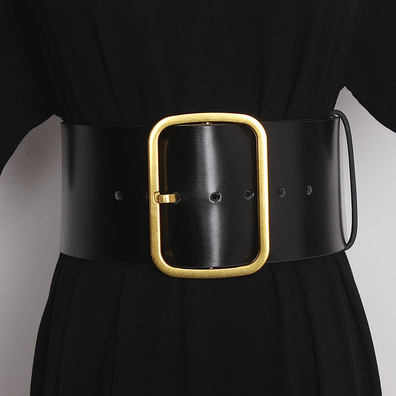 Women's Runway Fashion Black Genuine Leather Cummerbunds Female Dress Corsets Waistband Belts Decoration Wide Belt TB1226