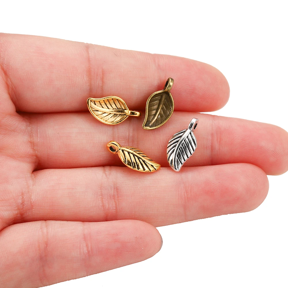 60pcs 15x7mm Alloy Leaves Shape Antique Pendant Charms Necklace Bracelet Earring DIY For Jewelry Making Accessories Supplies