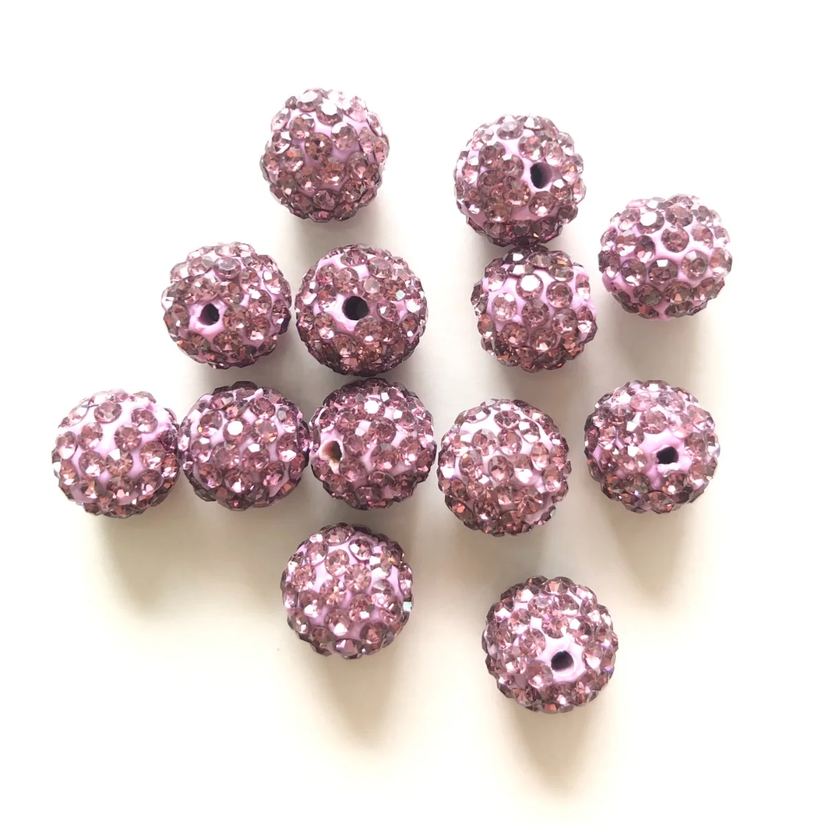 

50pcs 10mm High Quality Purple Crystal Clay Pave Rhinestone Round Disco Ball Loose Spacer Bead for Bracelet Necklace Making Bulk