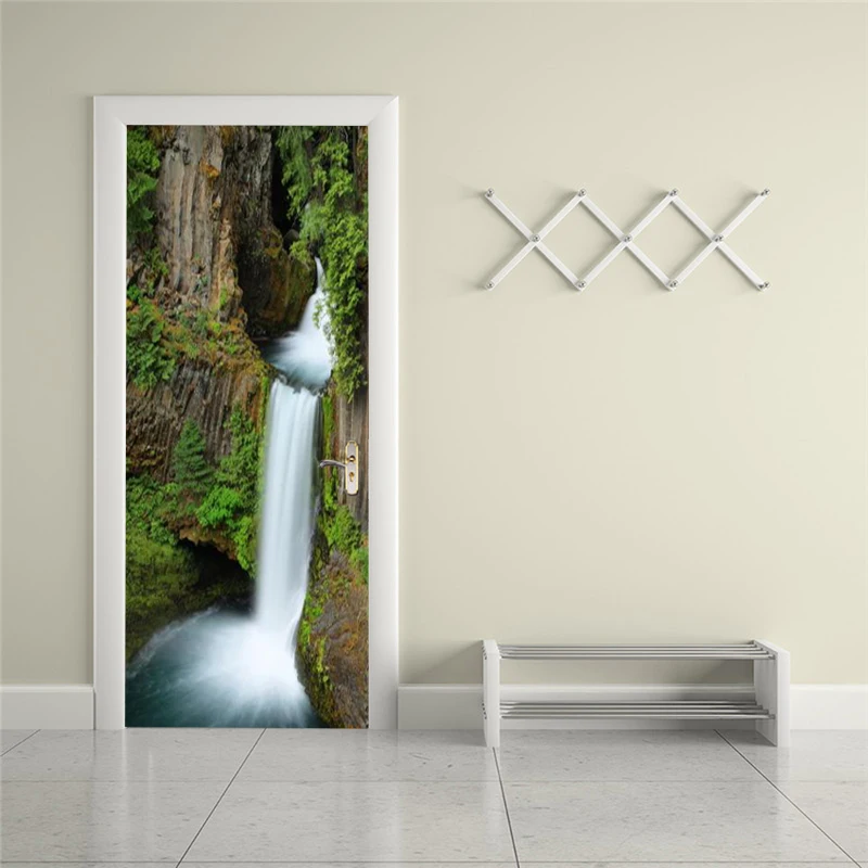 

Self-adhesive landscape waterfall art door sticker home decoration door cover wall sticker mural porch wallpaper poster