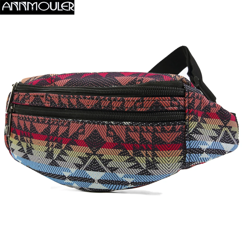 Annmouler Luxury Women Fanny Pack Brand Fabric Print Waist Packs Bohemian Fanny Bag Pockets Phone Pouch Sports Travel  Bags