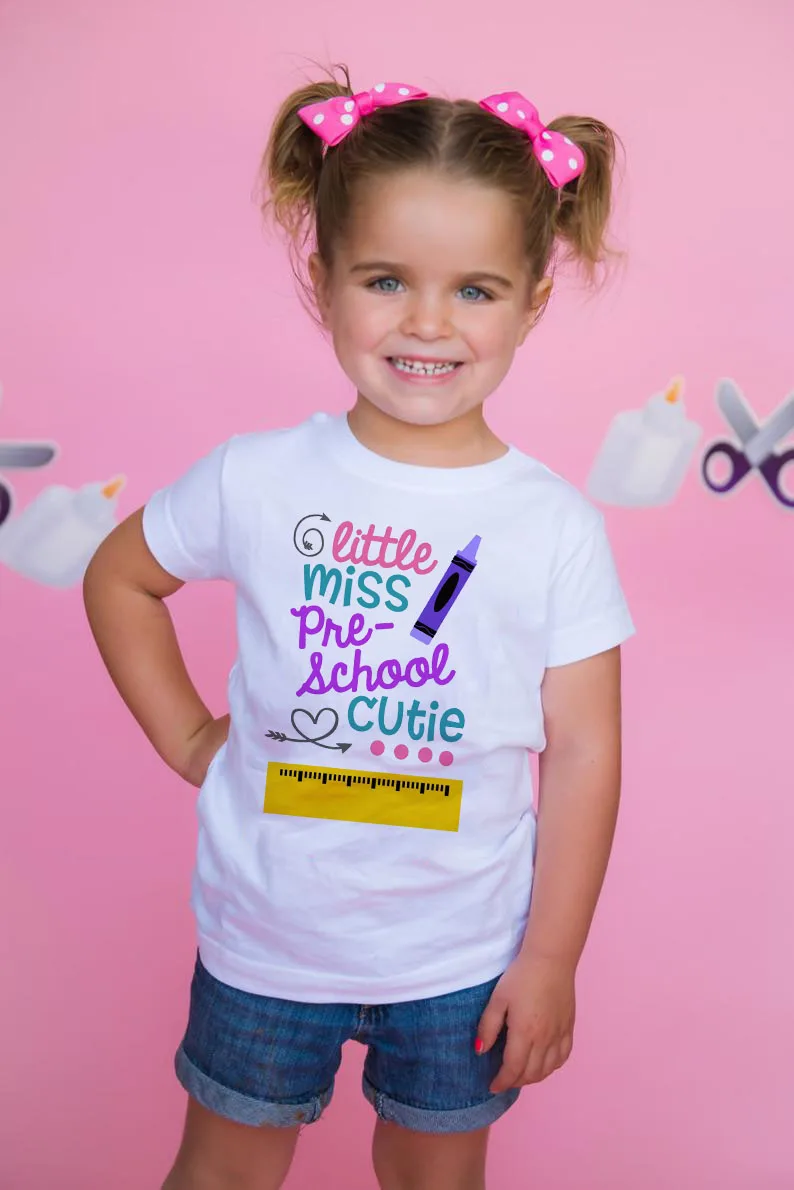 Little Miss Preschool Cutie Shirt (0-24 Months)(2T-12) Girls Preschool Back To School First Day of School Short Sleeve Tops Tee