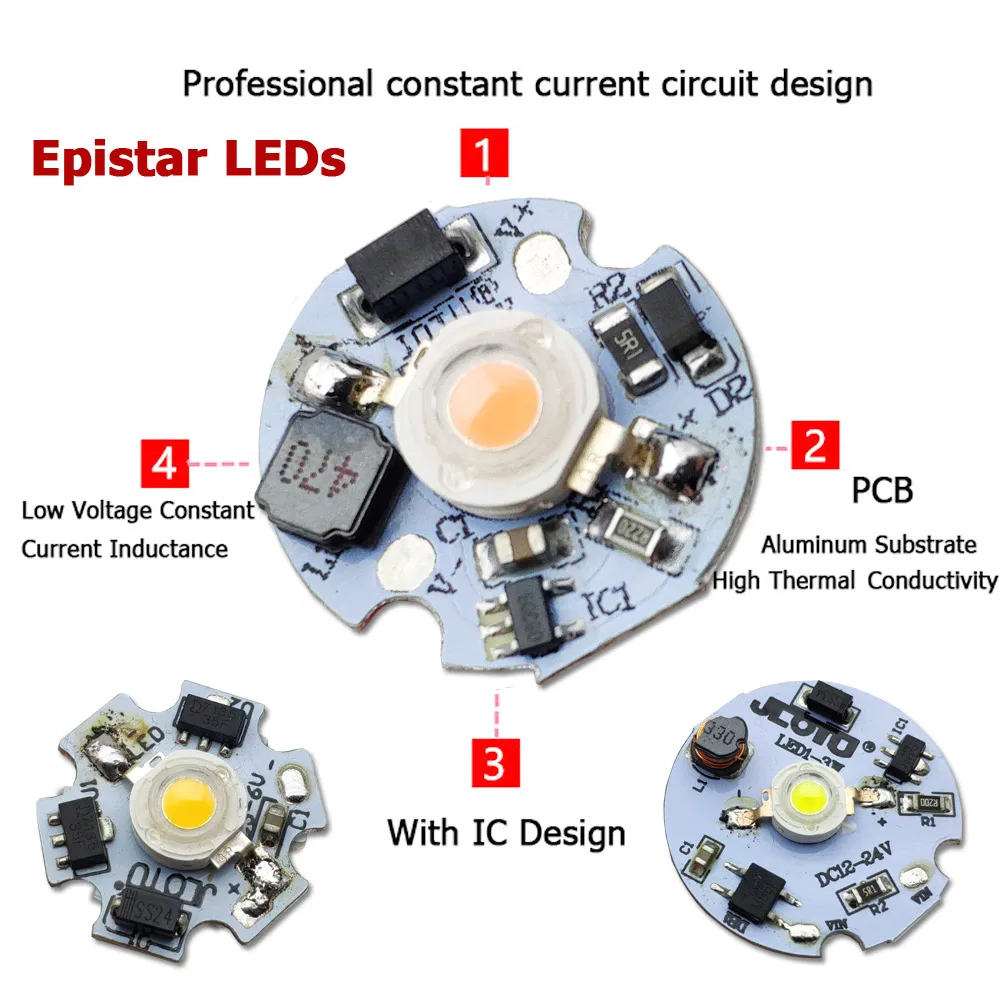 DC5-12V LED PCB Installed 1W 3W LED Chip SMD COB Doide Warm Cool White Red Green Blue Yellow 660 440 UV Growlight D20MM 12V Lamp