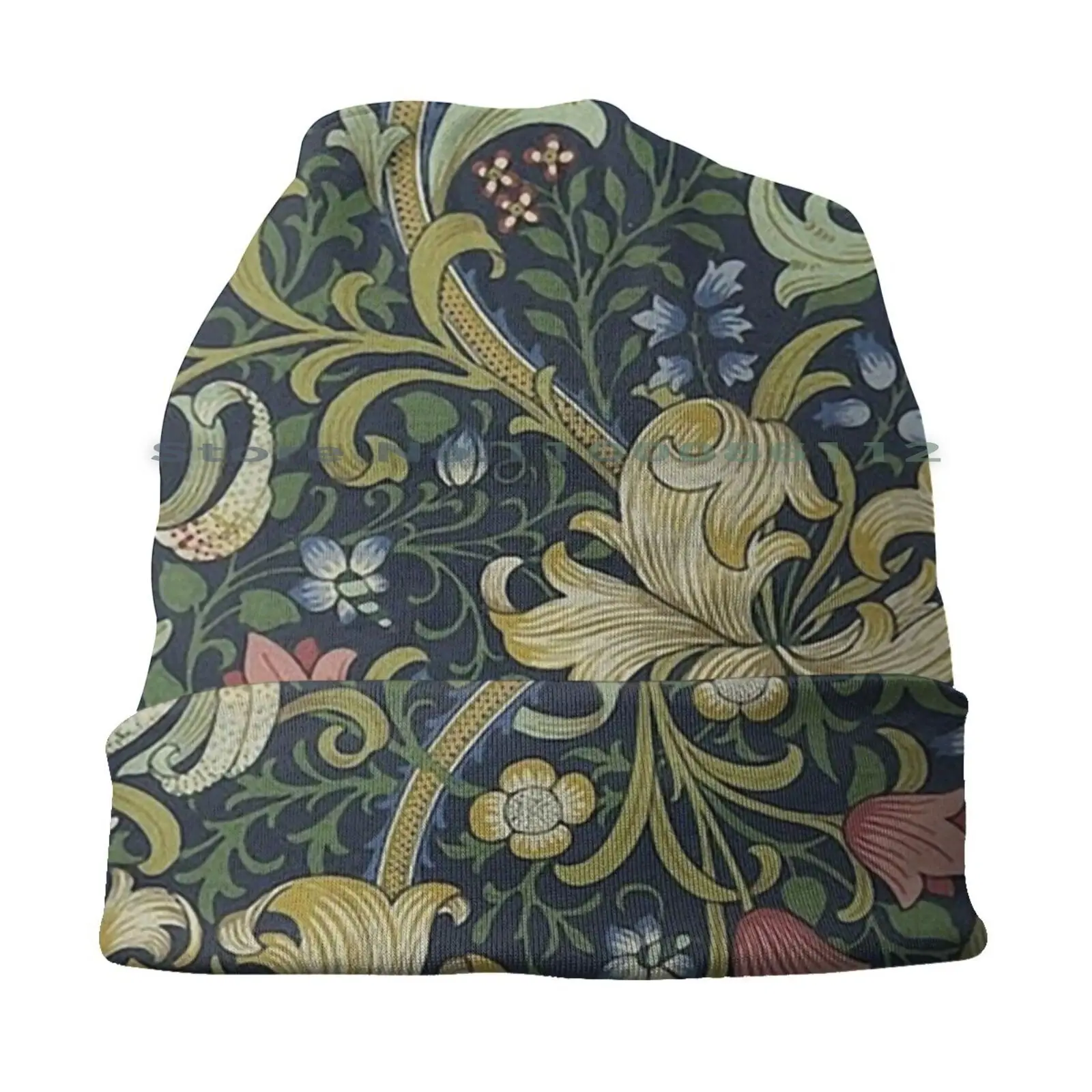 William Morris Golden Lily Pattern Beanies Knit Hat William Morris Golden Lily Flowers Plants Garden Floral Texture Designer