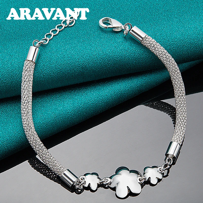 

925 Silver Flowers Charm Bracelets Chain For Women Wedding Fashion Jewelry Accessories