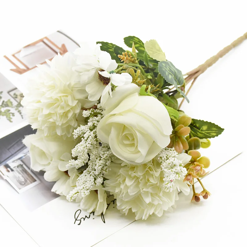Künstlicher Blumenstrauß im europäischen Stil mit exquisiten Rosen, Hochzeit, Weihnachtsdekorationen für Zuhause, DIY-Vasen, künstliche Pflanzen – Detail 8