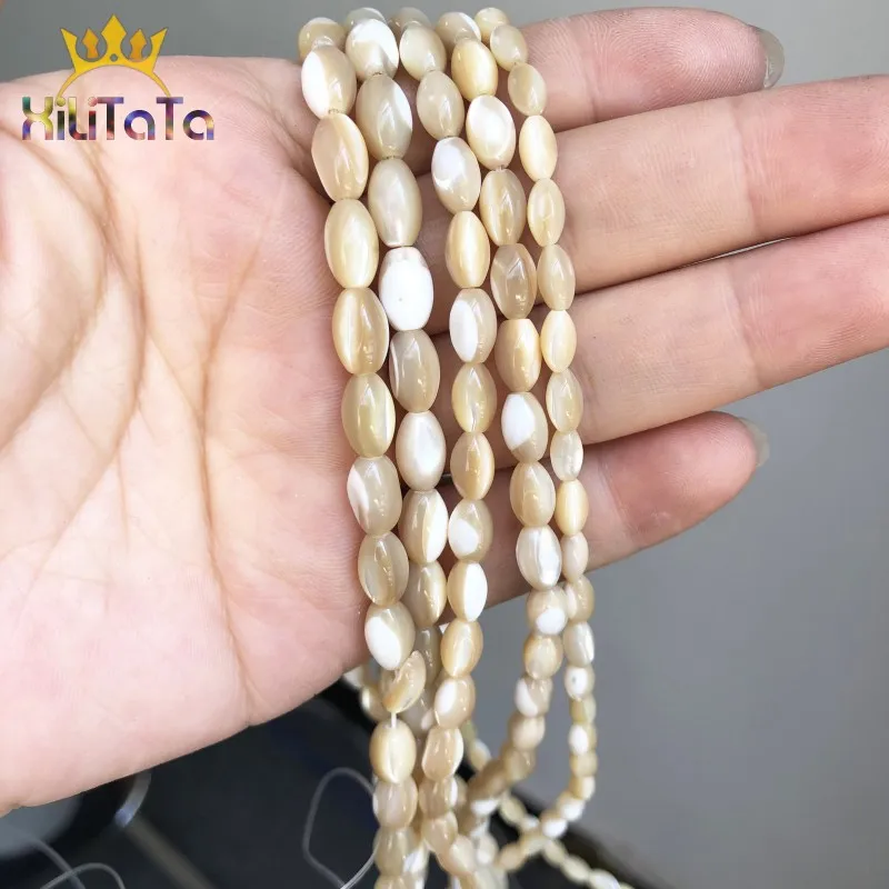 Natural Rice Shape Mother Of Pearl Mop Beads Shell Loose Beads For Jewelry Making DIY Bracelet Accessories 15''4x7mm 5x8mm 6x9mm