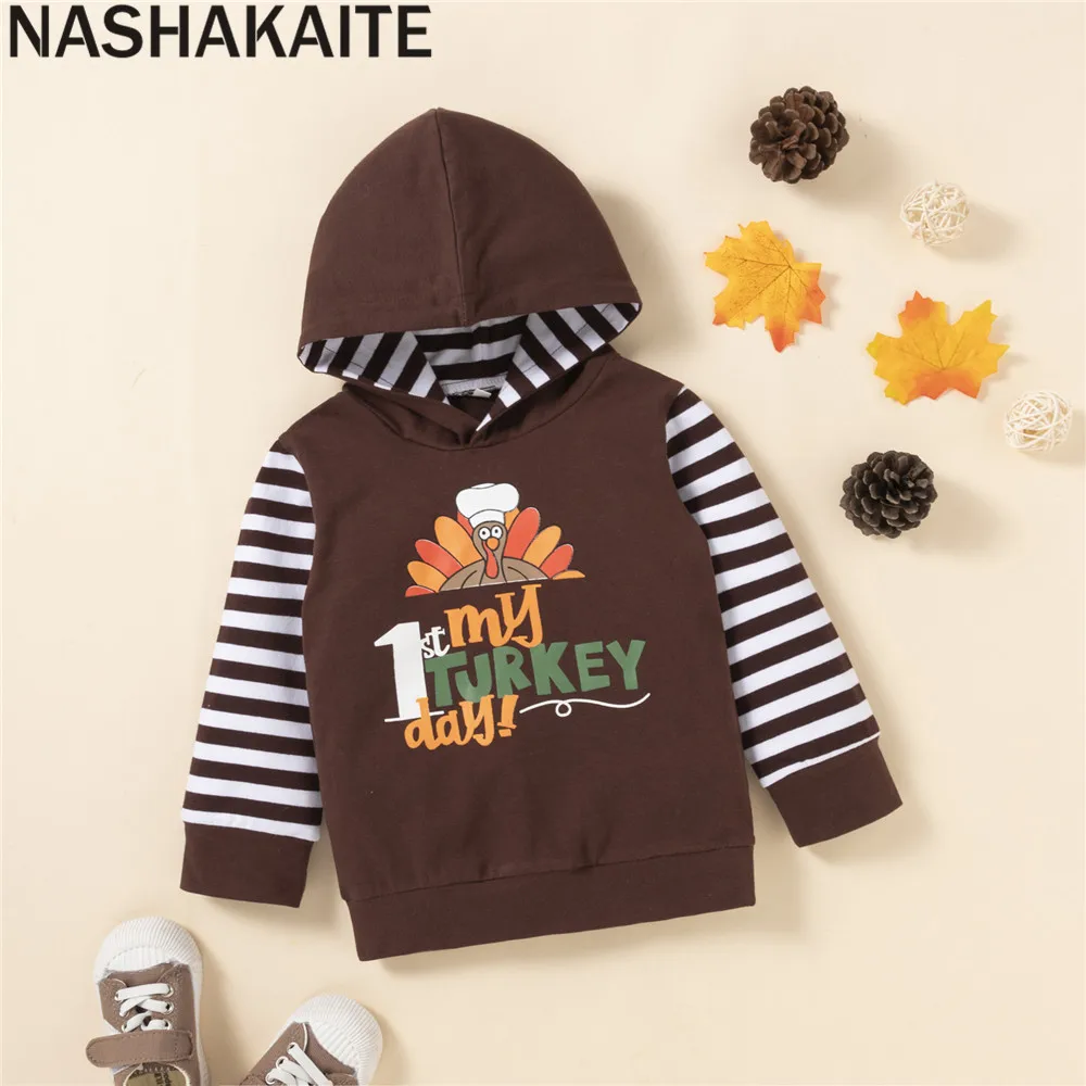 NASHAKAITE Baby Boy Winter Clothes Baby Romper My First Turkey Day Outfit Hooed +Pant Baby Boys Thanksgiving Clothes Set