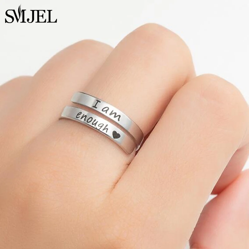 Personality Never Give UP Letter Ring Stainless Steel Engraved Initials Ring Nevertheless She Persisted Inspired Jewelry Friend