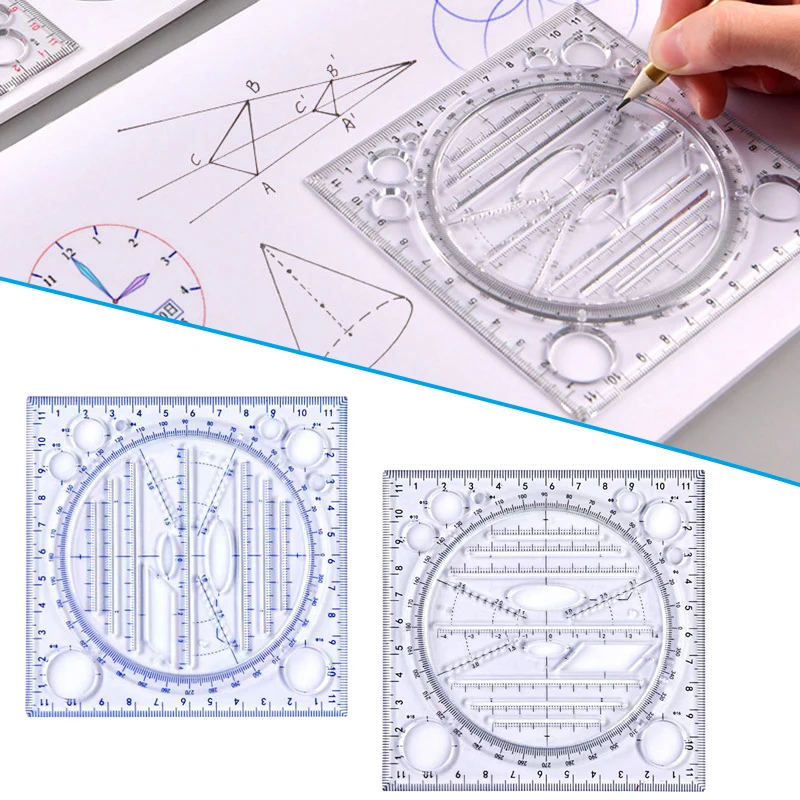 Rotatable multifuncional desenho régua matemática figura geométrica régua aprendizagem artigos de papelaria