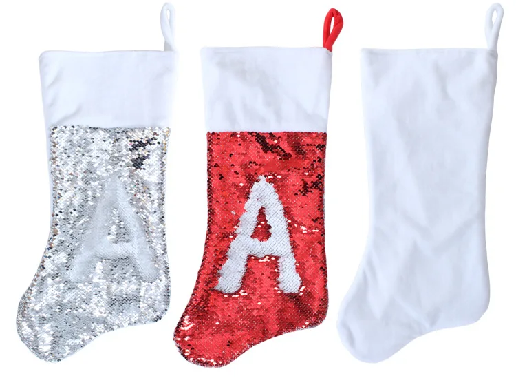 

Free Shipping 6pcs/lot New style Blank Magical Sequins item Chirstmas Sock For Sublimation INK Print DIY Gifts 42x26cm