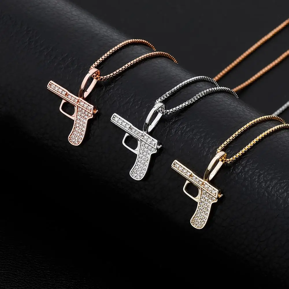 TOPGRILLZ 925 Sterling Silver New Gun Pendant High Quality Iced Out Cubic Zirconia Pendant Hip Hop Fashion Delicate Jewelry Gift