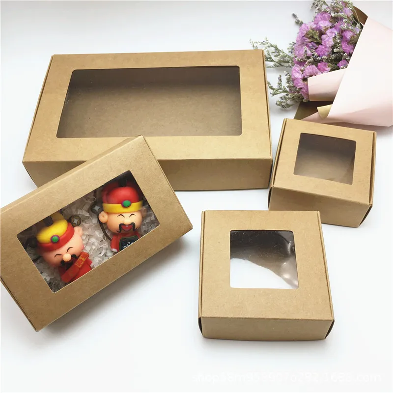 

200Pcs/Lot Kraft Paper Gift Box with Window Handmade Soap Box Jewelry Cookies Gift Candy Box Wedding Gift Box Party Decoration