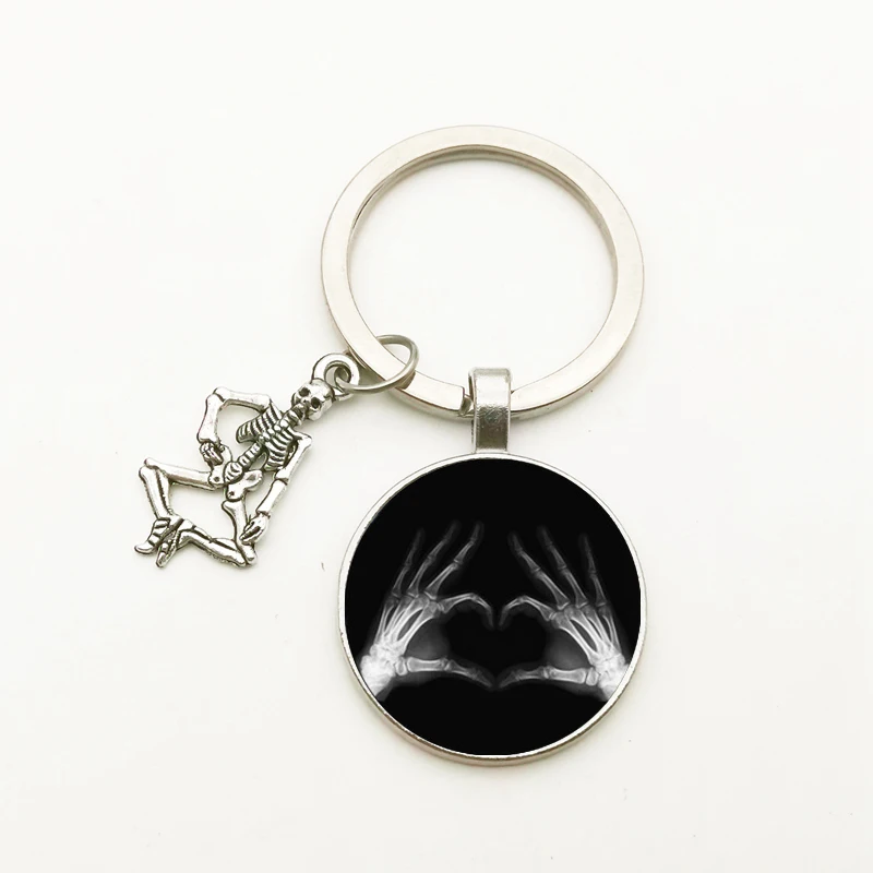 Fashion Vintage Cute X-ray Film Key Ring Skull Pendant Keychain Dome Glass Jewelry Nurse Doctor Gift Bag Charm Souvenir Women