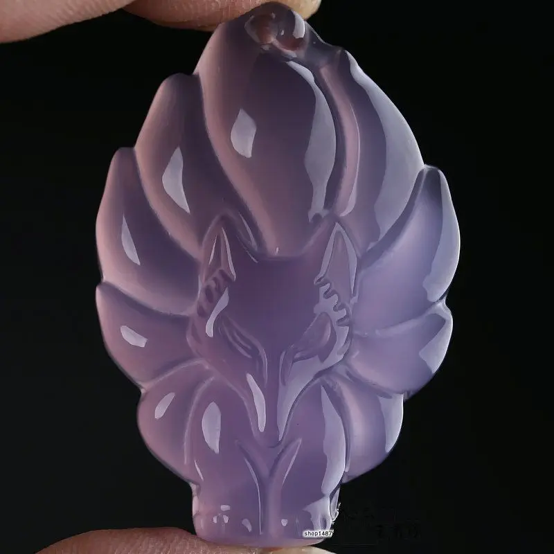 Wonderful Purply Chalcedony Pendant 9 tail Fox Amulet lilac colour Hanging Magical Blessing