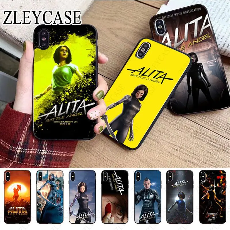 Capa macia preta do telefone Alita Battle Angel, iPhone 13Pro, 14Pro, 15Pro, 12Pro, 11Pro, XS Max, 7, 8, XR, 12Mini, 15Plus, 13Mini, SE Capa