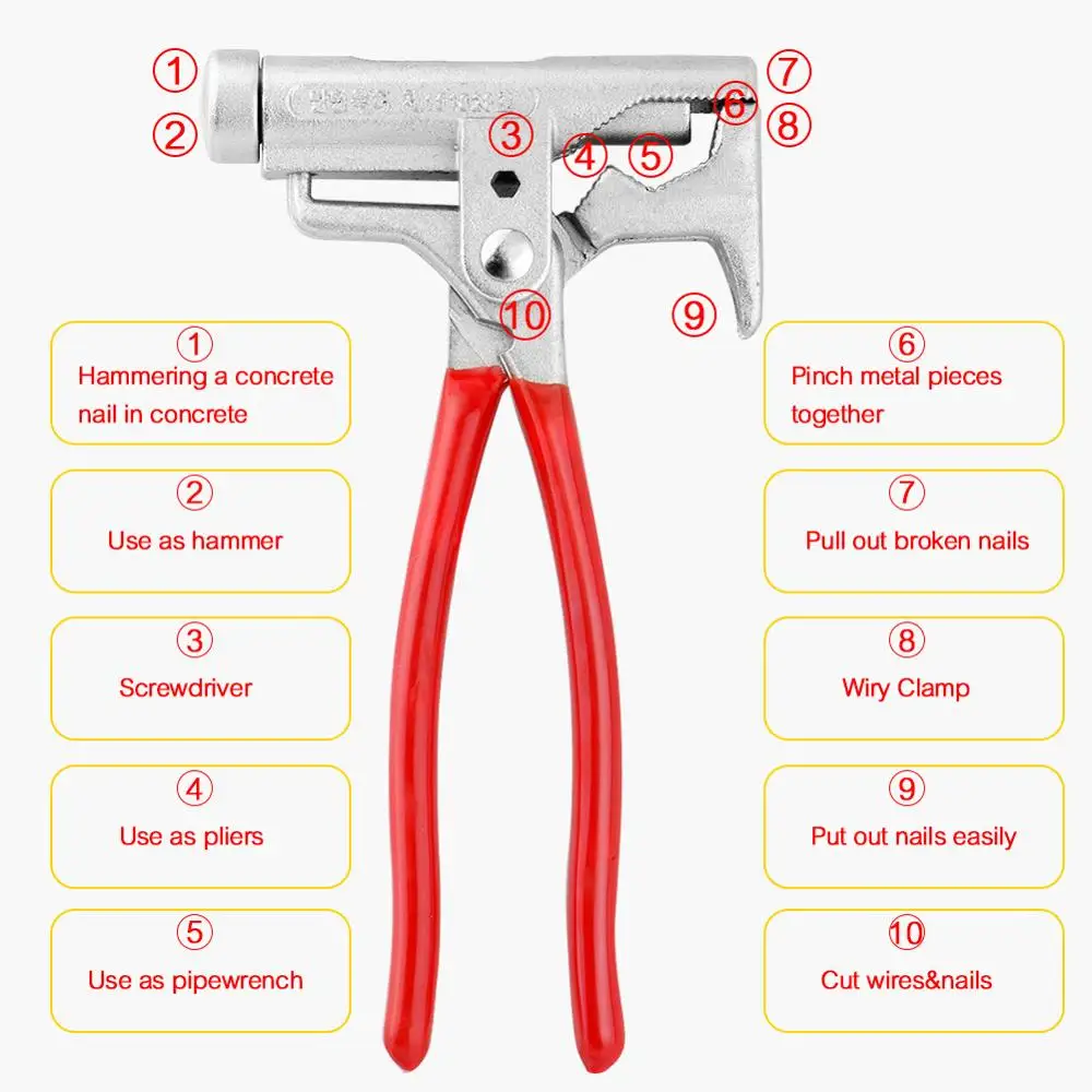 Universal Hammer Pipe Wrench Pliers Screwdriver Nail Gun Steel Nail Stapler Multifunctional Woodworking Hammer Carpentry Fitter