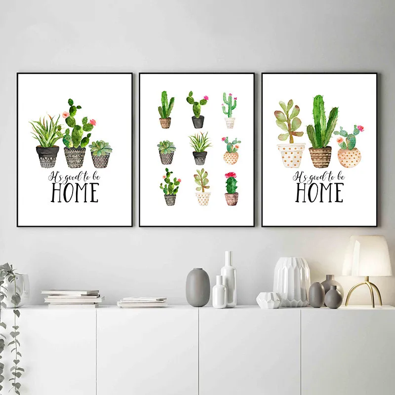 Nordic Minimalist Green Plant Wall Art Canvas Painting Print Home Quote Posters Cactus Wall Art Pictures Modern Home Decor