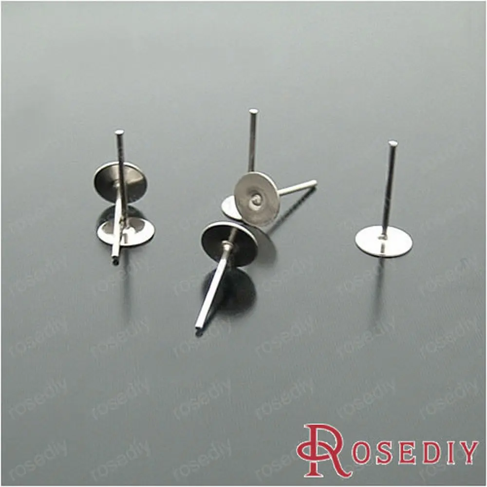 Wholesale Imitation Rhodium Iron Stud Earring with 6mm Paste settings Diy Jewelry Findings Accessories 200 pieces(JM4920)