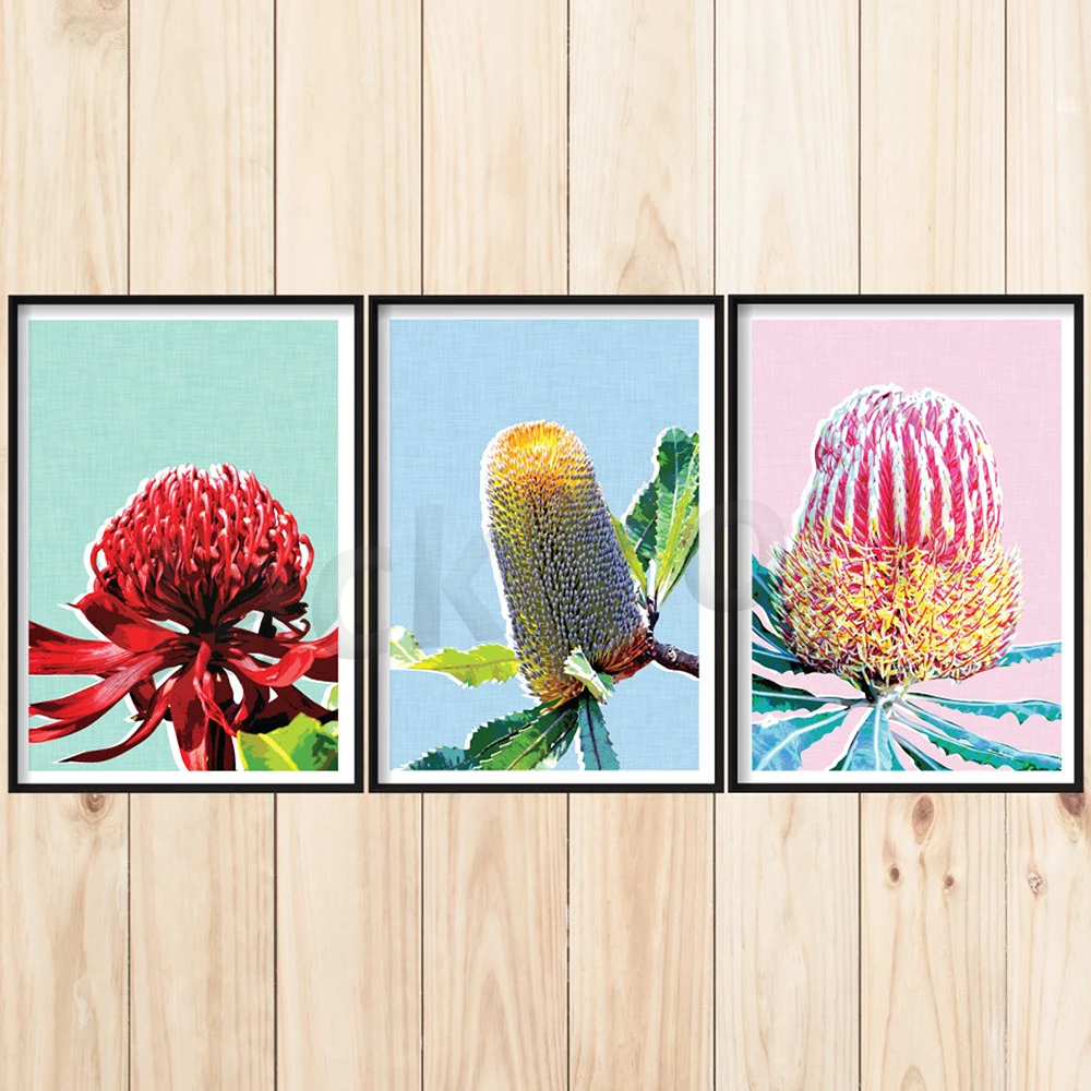 Native Flower Print , Floral Prints, Australian Flowers Wall Art Set, Botanical Print Set, Waratah Printable, Instant Floral Art