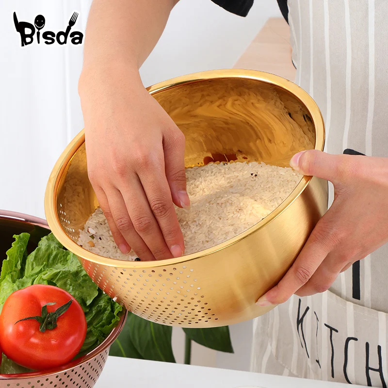 1pcs Strainer Basket Stainless Steel Drain Basket Rice Washing Colander Vegetable Fruit Storage Premium Kitchen Fine Mesh