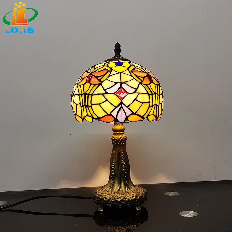 

8 Inch European And American Round Arc Small Table Lamp Tiffany Style Glazed Dining Room Light Fixture Bedside Bar Lighting