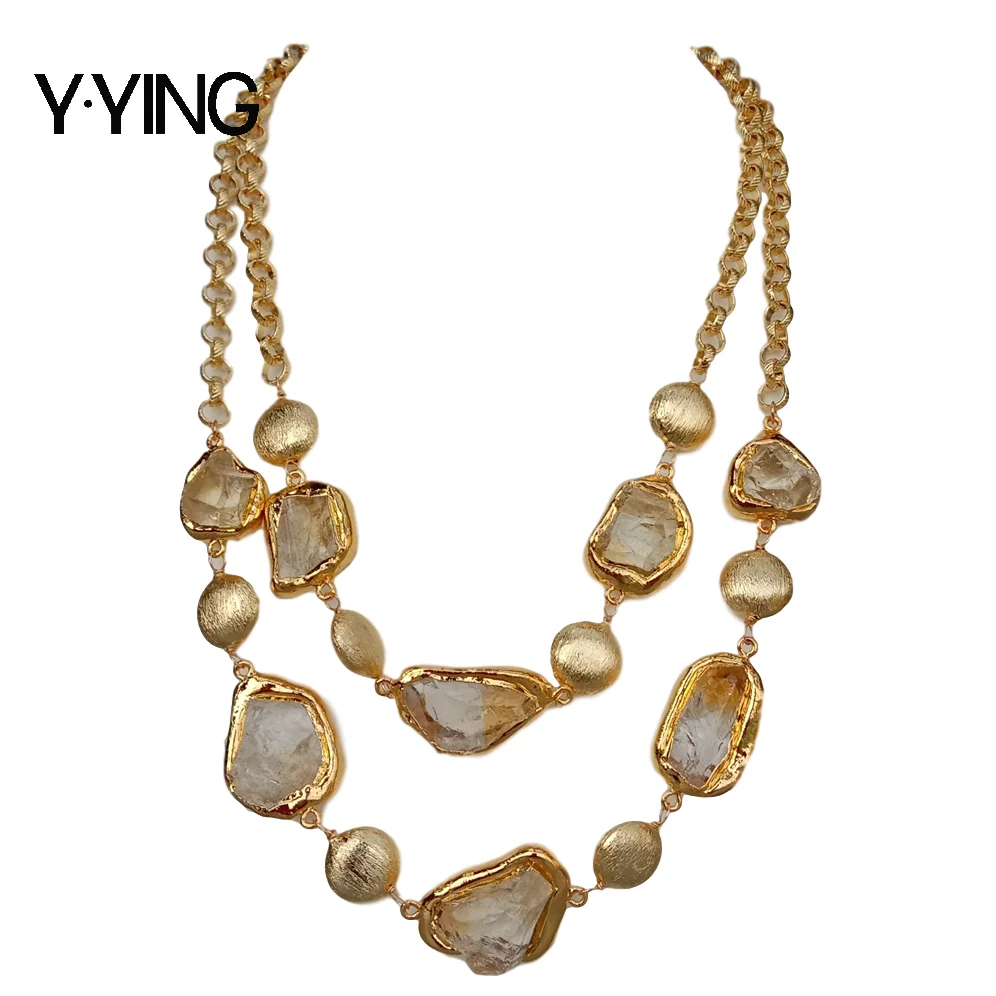 

Y·YING 21" 2 Strands Natural Citrines Rough Brushed Beads gold color plated Necklace