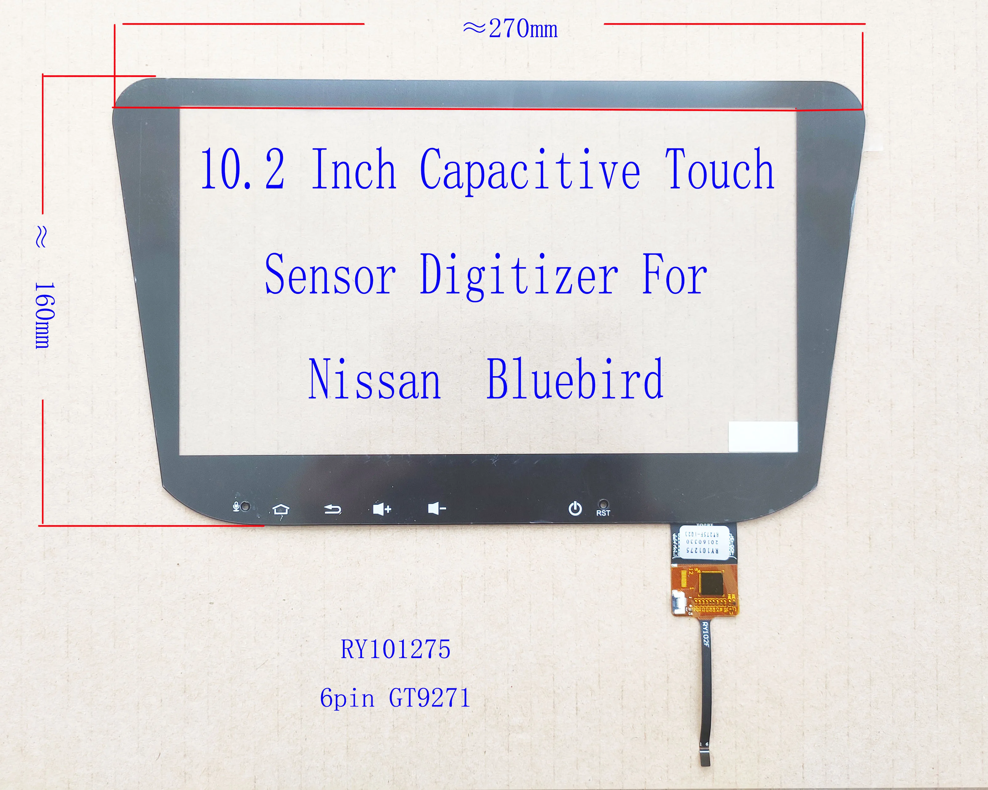 

10.1 10.2 Inch Capacitive Touch Screen Digitizer Sensor RY101275 RY275F-1023 For NISSAN Bluebird 6Pin GT9271/911/928 Car Radio