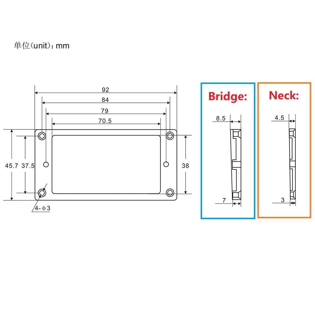 NEW Set of Neck & Bridge Flat Guitar Pickup Frame Humbucker Pickup Mounting Rings For Electric Guitar