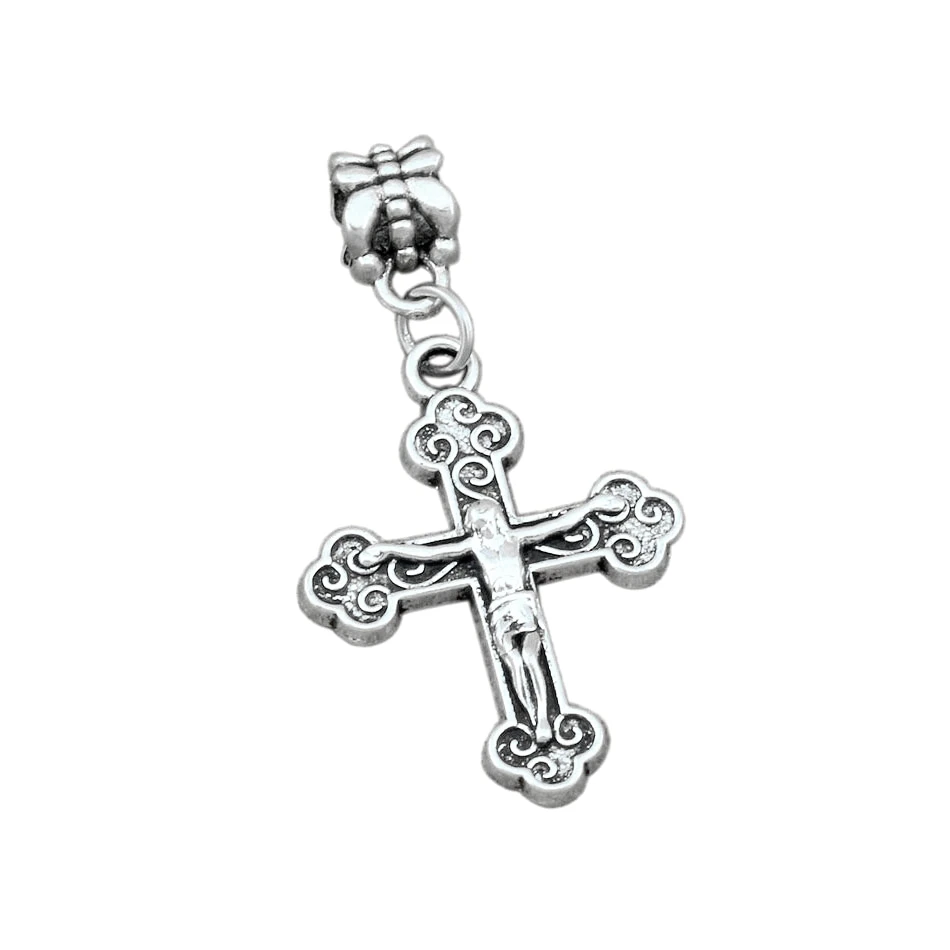100Pcs Dangle Alloy Jesus Christ Crucifix Cross Religious Charm Big Hole Beads Fit European Necklace Bracelet Jewelry