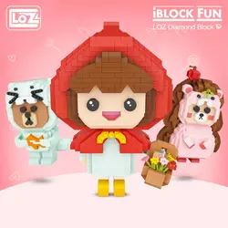 LOZ Diamond Blocks Small Particle Building Blocks Little Red Riding Hood Hedgehog Fishing Bear Assembled Toy Girl Gift DIY