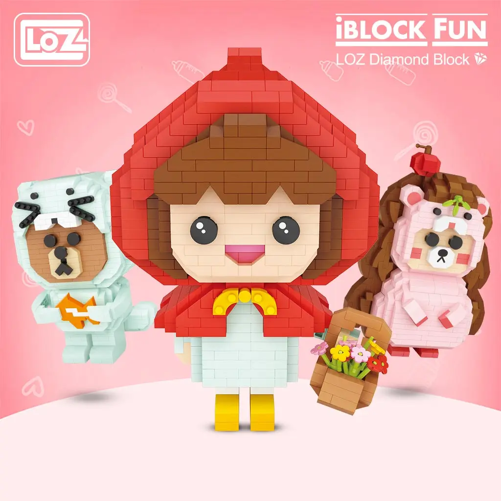 LOZ Diamond Blocks Small Particle Building Blocks Little Red Riding Hood Hedgehog Fishing Bear Assembled Toy Girl Gift DIY