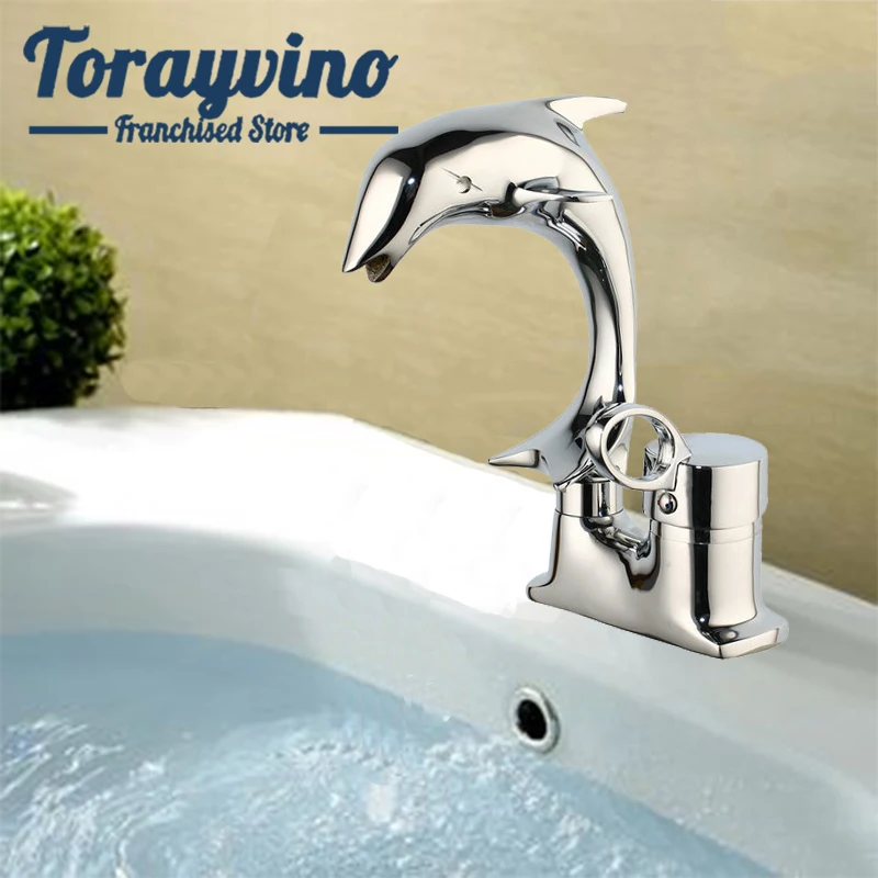 

unique Dolphin bathroom-faucet sink torneiras para banheiro modeling brass chrome faucet high quality basin mixer tap faucets