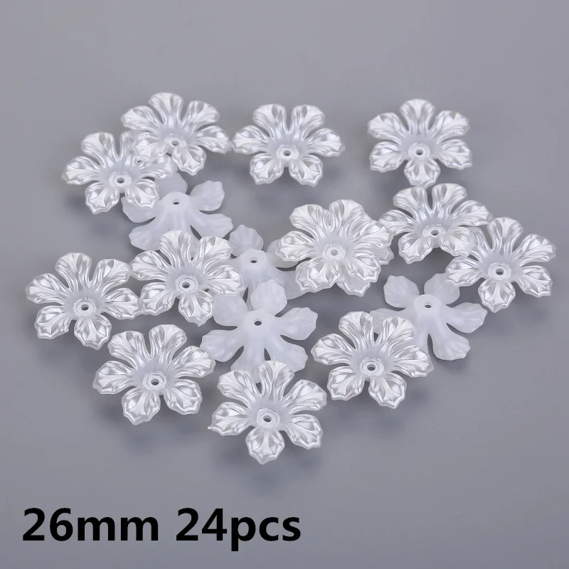 Ivory/White Multi design ABS Pearl Bead Caps Imitation Plastic Flower Beads for Floral receptacle  DIY Spaced Apart Jewelry