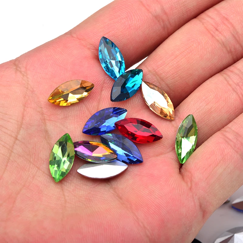 JUNAO 7*15mm Colorful Point Back Glass Rhinestone Applique Horse Eye Loose Stones and Crystals Strass Diamond For DIY Decoration