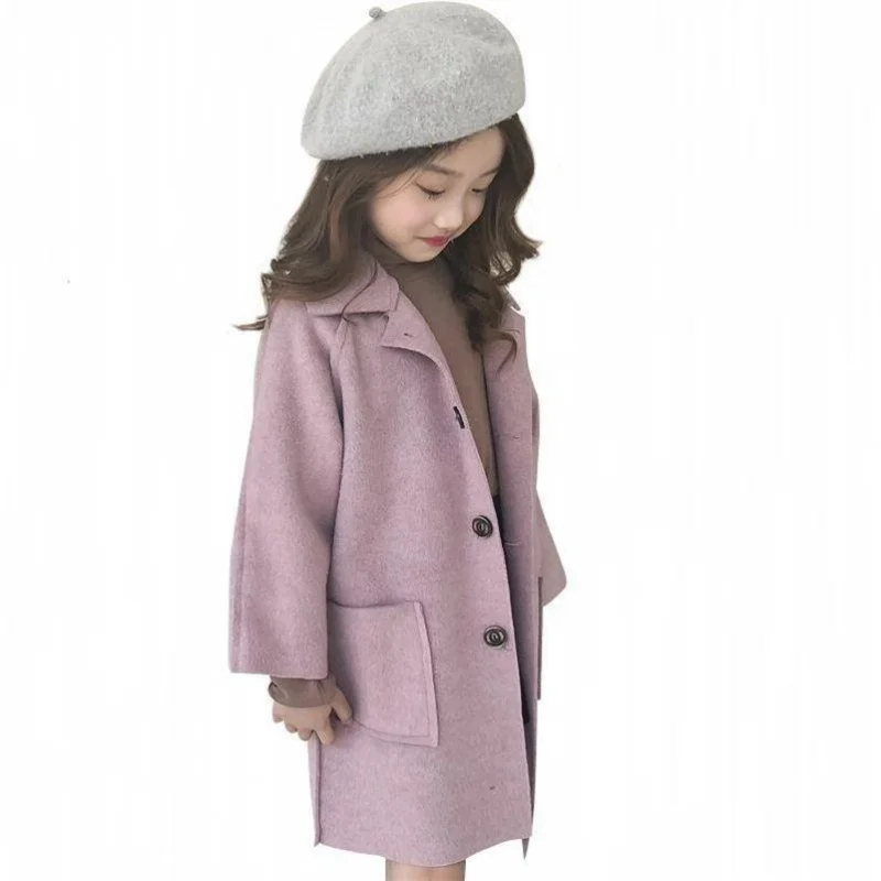 Girls Baby\'s Woolen Coat Jacket Outwear 2021 Solid Grey Thicken Autumn Winter Hooded Keep Warm Button Children\'s Clothing