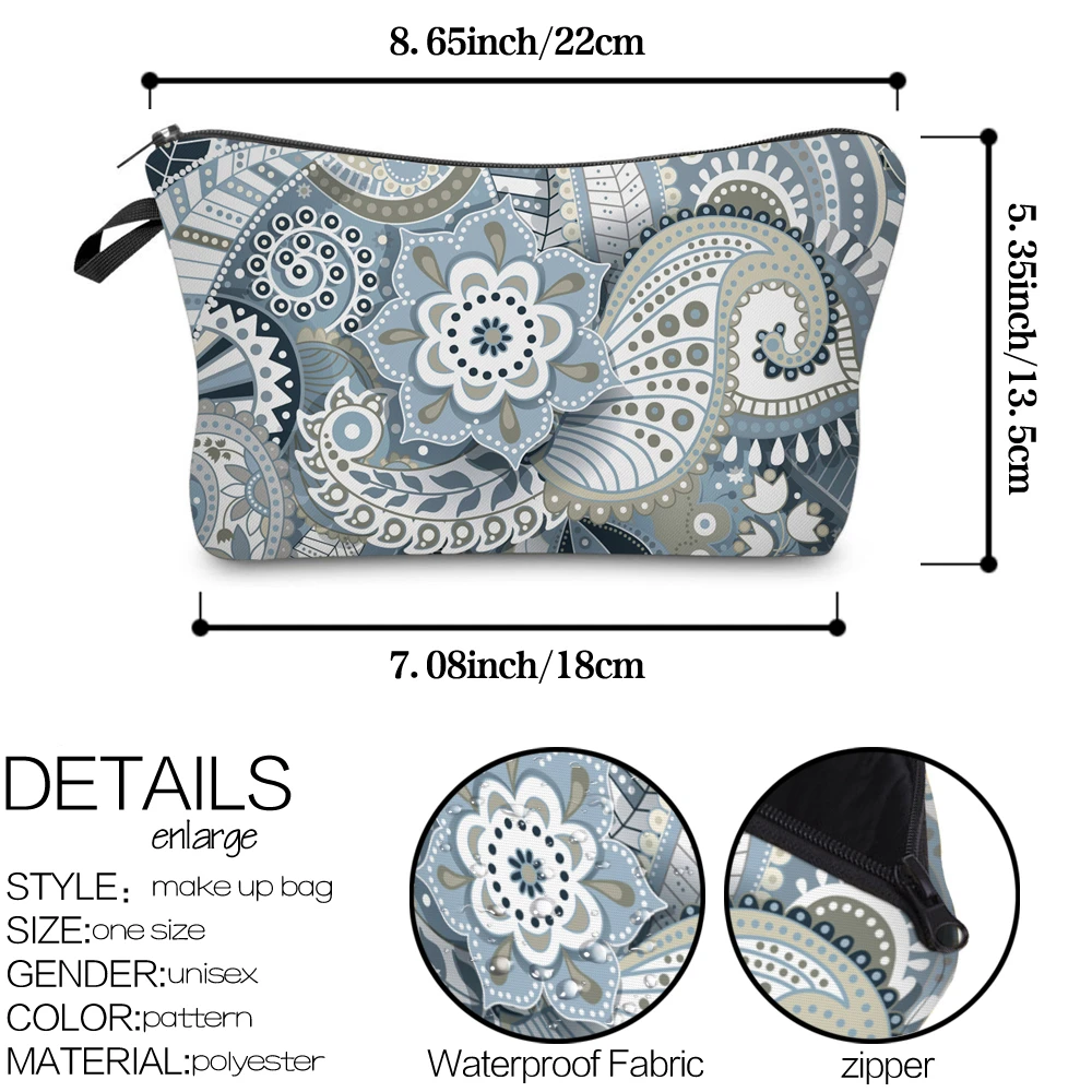 Deanfun Gray Mandala Flower Small Cosmetic Bag 3D Printed Waterproof Polyester Makeup For Women 51559