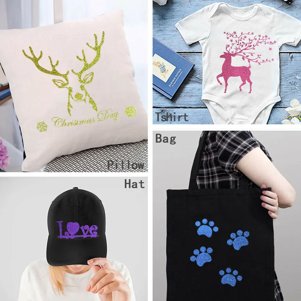 Glitter Heat Transfer Vinyl Iron On Tshirt Vinyl 6 Assorted Color HTV Printing Heat Press Film Easy to Cut Decor DIY for Cut - view 5