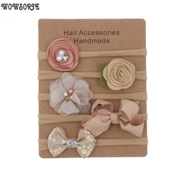 Conjunto de diadema para bebé, lazo de tela de flores con Nudo sólido, bandas elásticas de nailon suaves para el cabello, accesorios para el cabello hechos a mano para niñas, 5 unidades por lote