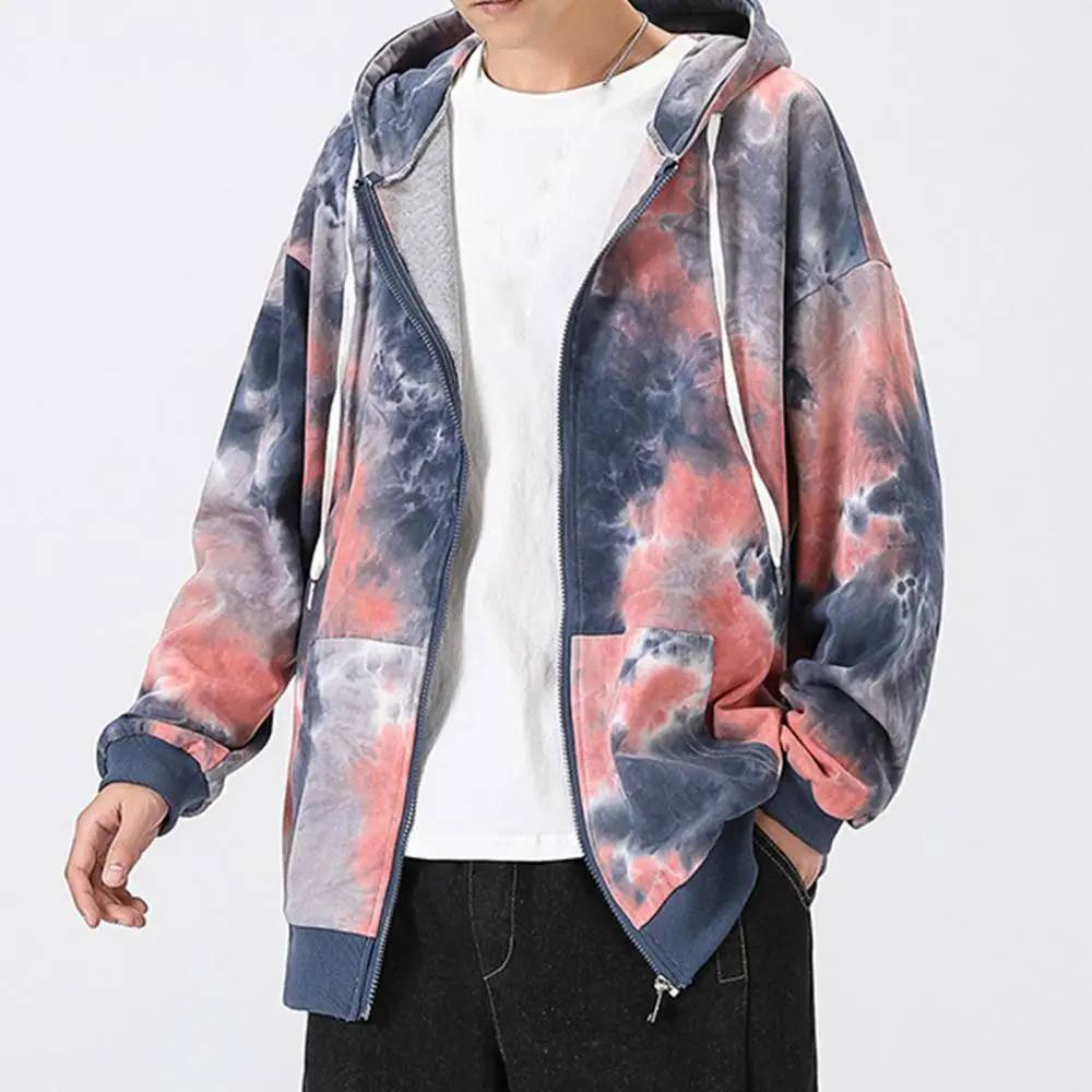 Fashion Men Sweatshirt Women Long Sleeve Tie Dye Zip Closure Sweatshirt Hoodie Hooded Coat Streetwear Women Tops Clothes Trendy