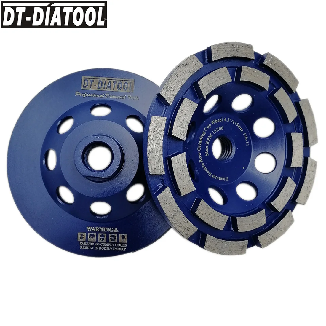 DT-DIATOOL 1 шт. 4,5 дюйма/115 мм 5/8-11 резьба, двухрядный алмазный шлифовальный стакан для бетона, кирпича, твердого камня, гранита, мрамора