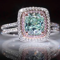 Milangir Real Rings for Women Blue Green White Ring Cushion Romantic Engagement Jewelry