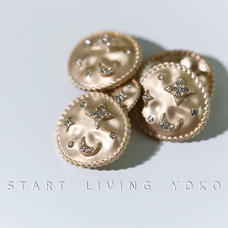 Retro Rhinestones Moon Star Decorative Buttons Gold Settings For Sweater Coat Cardigan 15/22mm Diy Crafts Sewing Supplies 6pcs