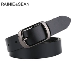 RAINIE SEAN Real Leather Belt Women Cowskin Genuine Leather Black Women Belt High Quality Brand Buckle Ladies Belts for Jeans