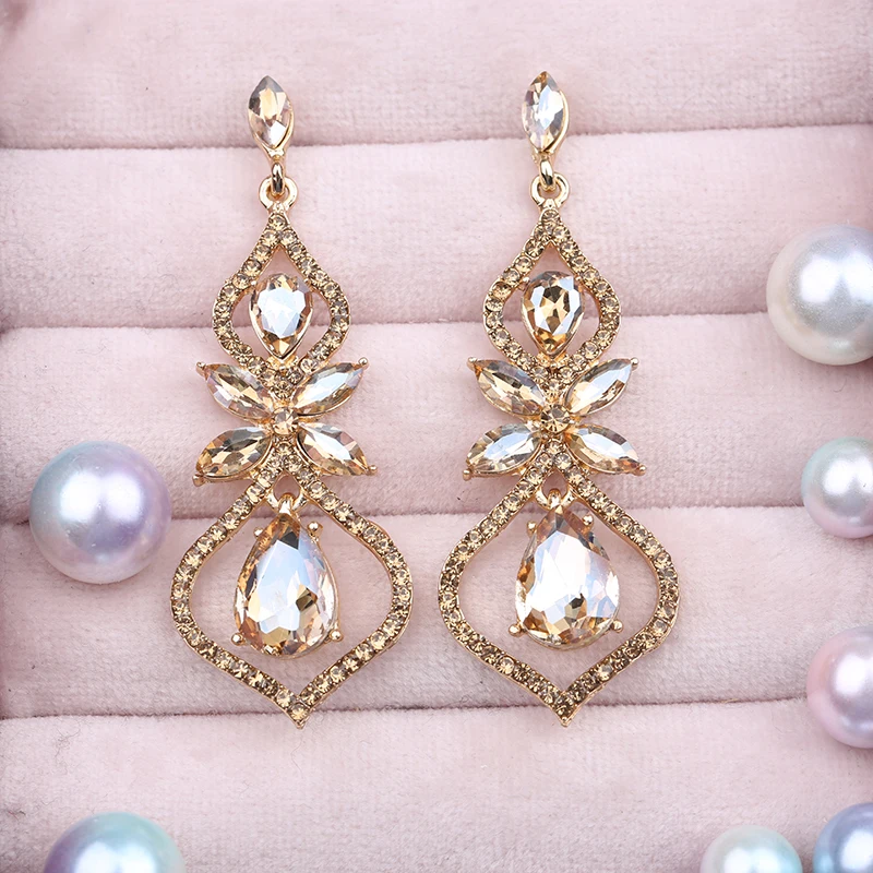 VEYO Vintage Hollow Crystal Rhinestone Drop Earrings Luxury Bridal Wedding Drop Earrings for Women Fashion Jewelry New Gift