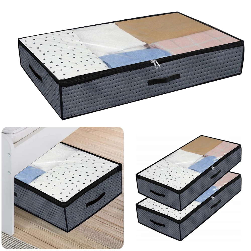 

Thick Breathable Foldable Under Bed Bags Underbed Clothes Storage Bags Zippered Organizer 2 Pcs Under Bed Storage Boxes