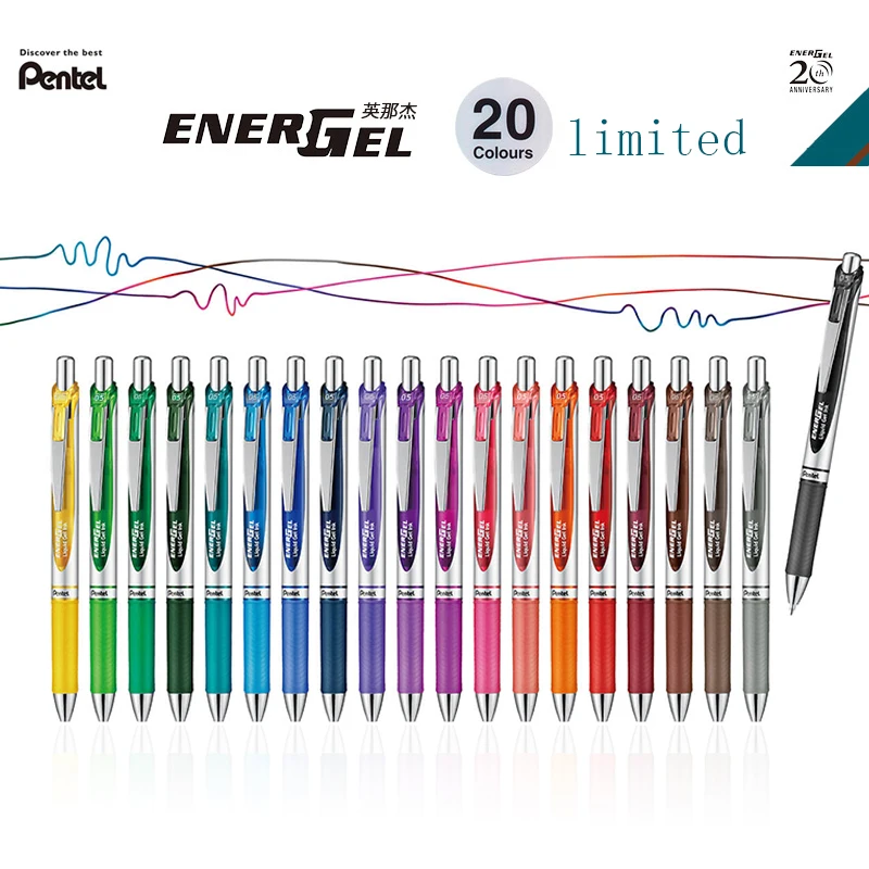 

5Pcs Japan Pentel 20th Anniversary Limited Gel Pen BLN75 Smooth and Quick-Drying Press The Color Pen 0.5mm 20 Colors