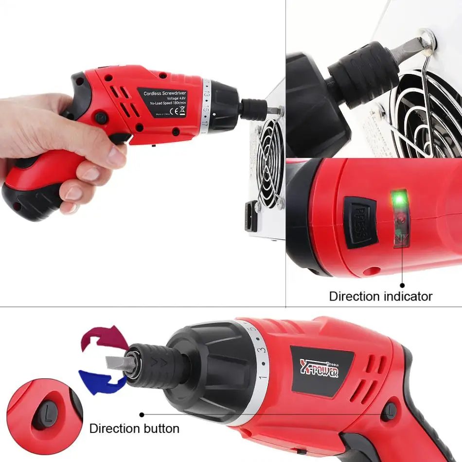 4.8V Electric Screwdriver Mini Drill Set with LED Lighting and Two-way Rotating Head Multifunctional Power Tools for Home
