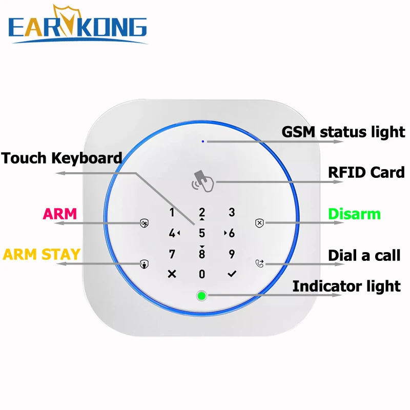 EARYKONG Wireless GSM Alarm System Touch Keyboard RFID Card Home Burglar Alarm System