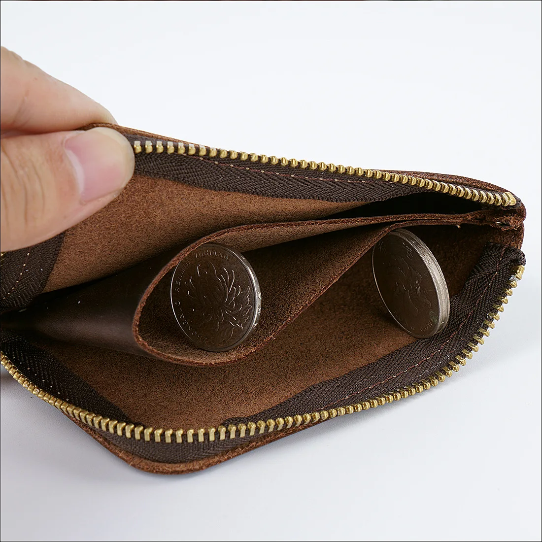 Handmade Mens Wallet Leather Genuine Short Vintage Zipper Wallet for Men Crazy Horse Leather Small Coin Pocket Money Bag